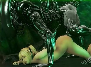 Naughty babes taking raw alien dick and human gets to fuck big tits alien