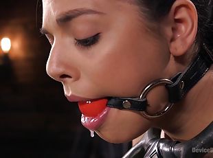 Slender Latina teen Gina Valentina tied up on the table and gagged