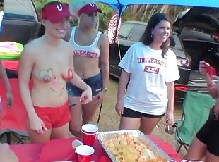 Brunette sporty babe Tiff Bannister fucked doggy style at a party