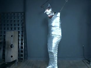Brunette teen slave girl Stephie Staar wrapped in plastic and abused