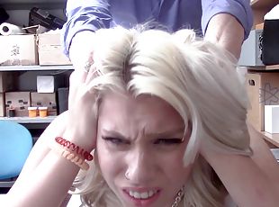 Blonde teen Chanel Grey fucked roughly doggy style in the office