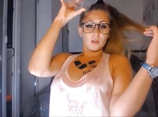 briller, onani, kælling, webcam, fetish, solo, våd, drikkende