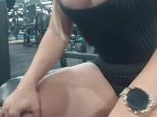 Blonde hotwife teasing at the gym nipples out and tight clothes
