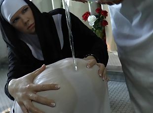 Salacious nuns find a dildo and go lesbian playing with it