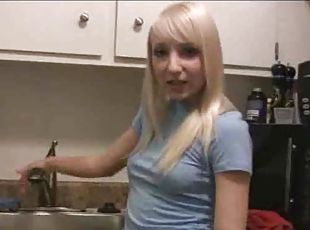 Cute blonde teen masturbates in sink