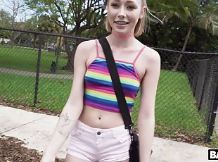 Skinny blondie Athena May picked up and fucked in the back of the van