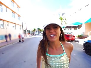 Dark haired tight ass chick gets slammed right on the street