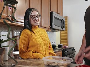 gafas, esposa, hardcore, pareja, cocina, jóvenes18, natural