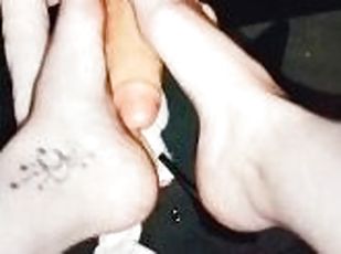 Double dildo footjob from thirsty milf