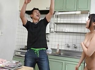 Japanese mature pleases nephew with dirty kitchen perversions