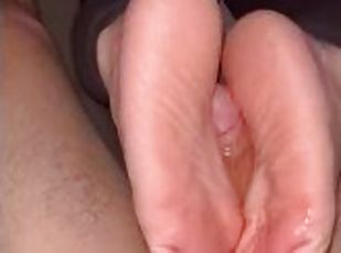 Wife with the Hottest Soles does my footjob while watching a movie