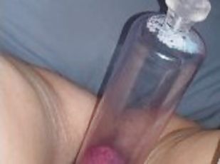 Milf pumps her pussy up to make it fat and tight then gets fucked