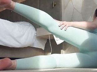 Hot girl stretches during yoga! Footfetish