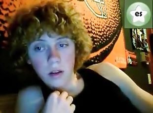 Curly hair webcam twink jerks off
