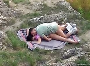 Napping girl fucked hard outdoors