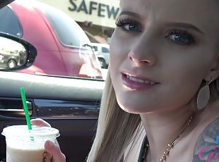 Paris White moans while being nicely fingered in the car