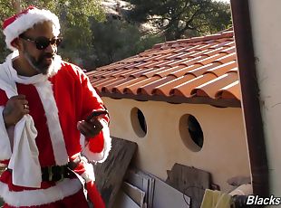 Black santa feeds his big cock to this sexy blonde girl