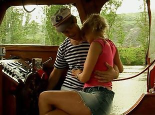 Adorable and salacious teen gets fucked deep by a horny sailor on the boat