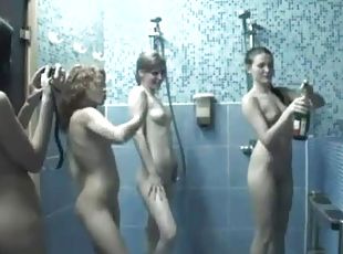 bañando, adolescente, perfecto, ducha, húmedo, tetitas