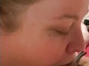 Sucking a partners big veiny cock slurping and gagging
