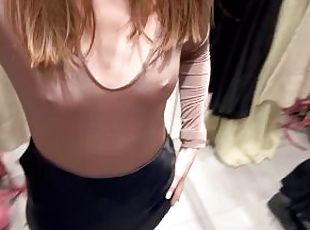 Tiny shows her hard nipples through her clothes