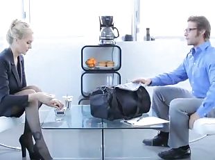 Hot blonde in office clothes gets fucked hard at the business meeting