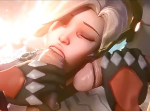 Naughty big boobs blonde super hero from Overwatch called Mercy gets to heal dicks