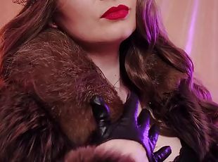 Mistress ASMR: fur fetish, clown erotic moves and leather gloves close-up Arya Grander