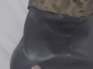 Cumshot my cock on my step sister leather leggings from behind