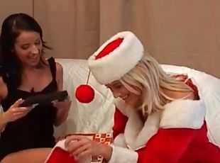 Santa girl and lover have lesbian sex for Christmas