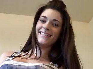 Slutty brunette teen sucks cock