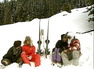 Sexy ladies are fucked out in the snow ina foursome