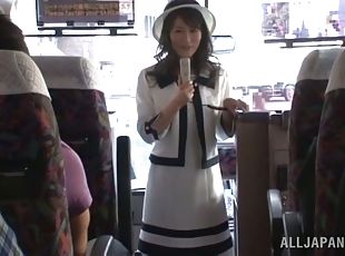 Kinky Kozue Hirayama gives a blowjob in a bus