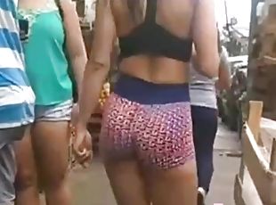 Beautiful ass in shorts in front of my eyes
