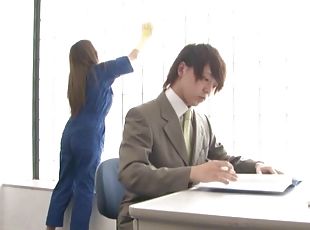 kancelária, amatérske, hardcore, japonské, robenie-rukou, pár, skrútené, oblečený-sex, vták