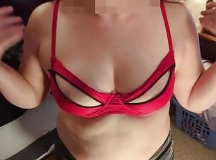 Hotwife teases Collared and Caged Cuck in Sexy Bra!