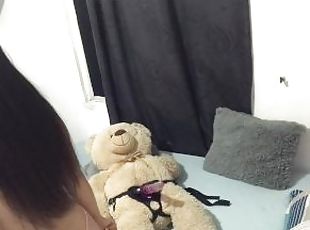 I was super horny so I fucked my teddy bear with the leash on.
