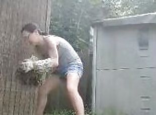 Watch My Muscles as I dog these Huge plants out My yard. You be mesmerized by My thick thighs, Fat a