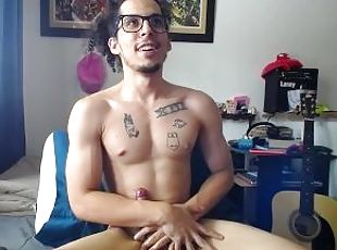 óculos, masturbação, amador, pénis-grande, latina, sozinho, pénis