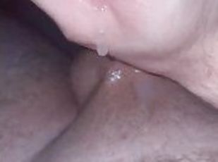 Oiled up cock cums alot