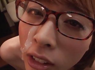 Japanese babe gets a facial ending after sucking a stiff dick
