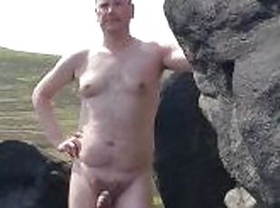 Outdoor, nude, cock play, masturbation, cockring, ass show-off.