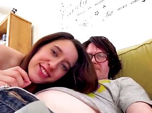 Leeds nerd cums on cock sucking babes face