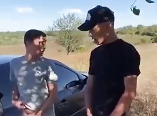 Straight guy fucks 18 year old student outdoors in the car and they both cum