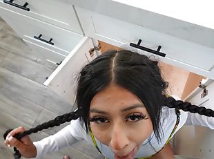 Perfect POV when swallowing jizz and taking facial after good sex