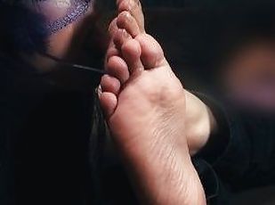 Wife licking lover's sweaty feet