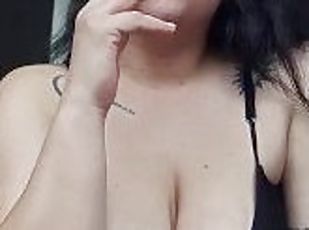 Curvy Brunette Smoking