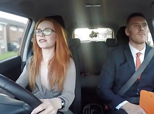 Public ginger babe doggystyled in car exam