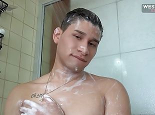 baden, masturbieren, immens-glied, berühmtheit, homosexuell, latina, rucken, nette, dusche, allein