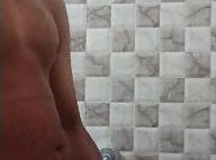 Hot guy gets horny and jerks off in the shower